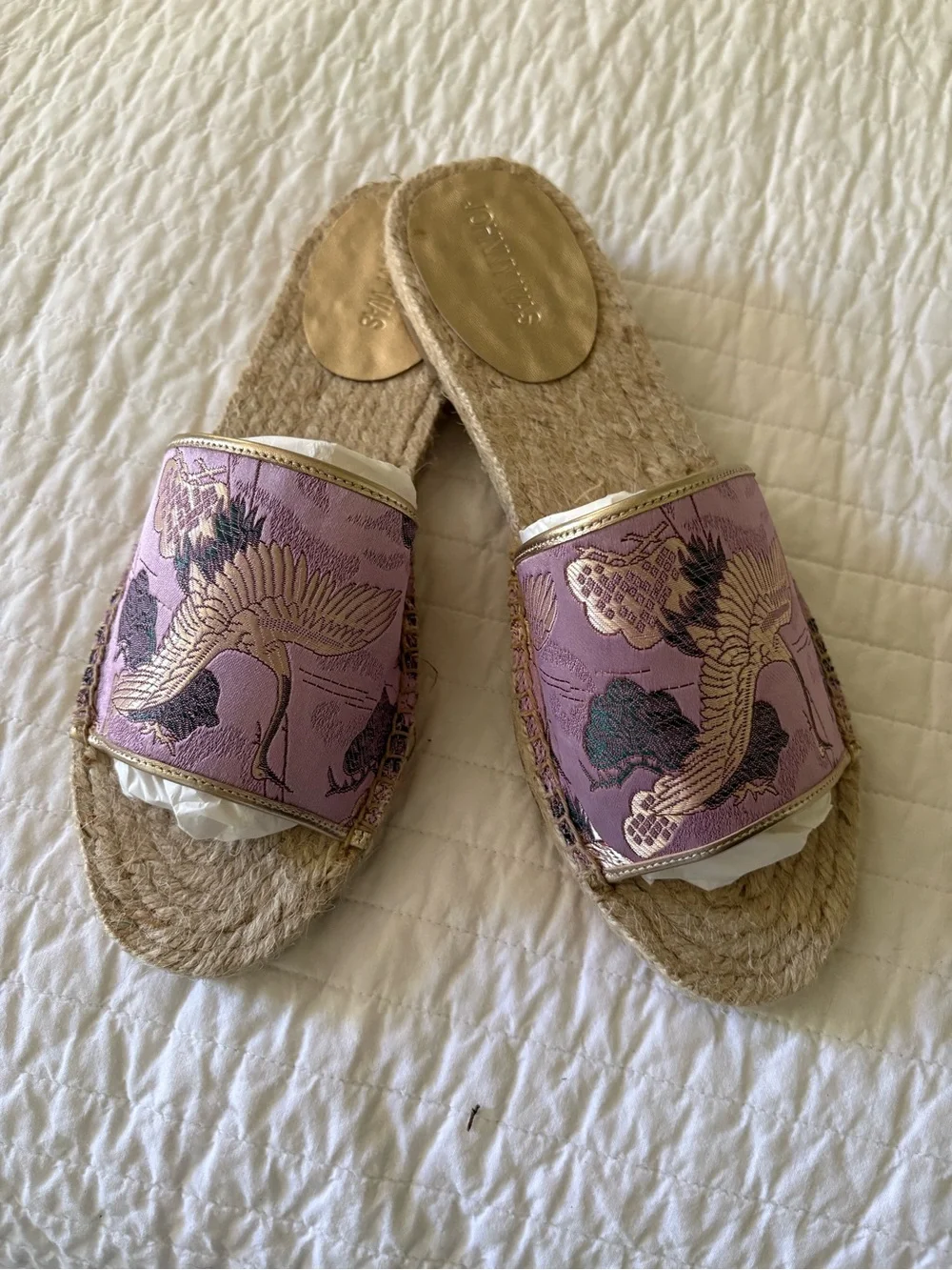 Johnny Was Lilac Embroidered Crane Espadrille Slide Size 10 New